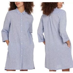 Barbour Seaglow Shirt Dress Chambray Blue Cotton Linen Summer Women’s Size 12